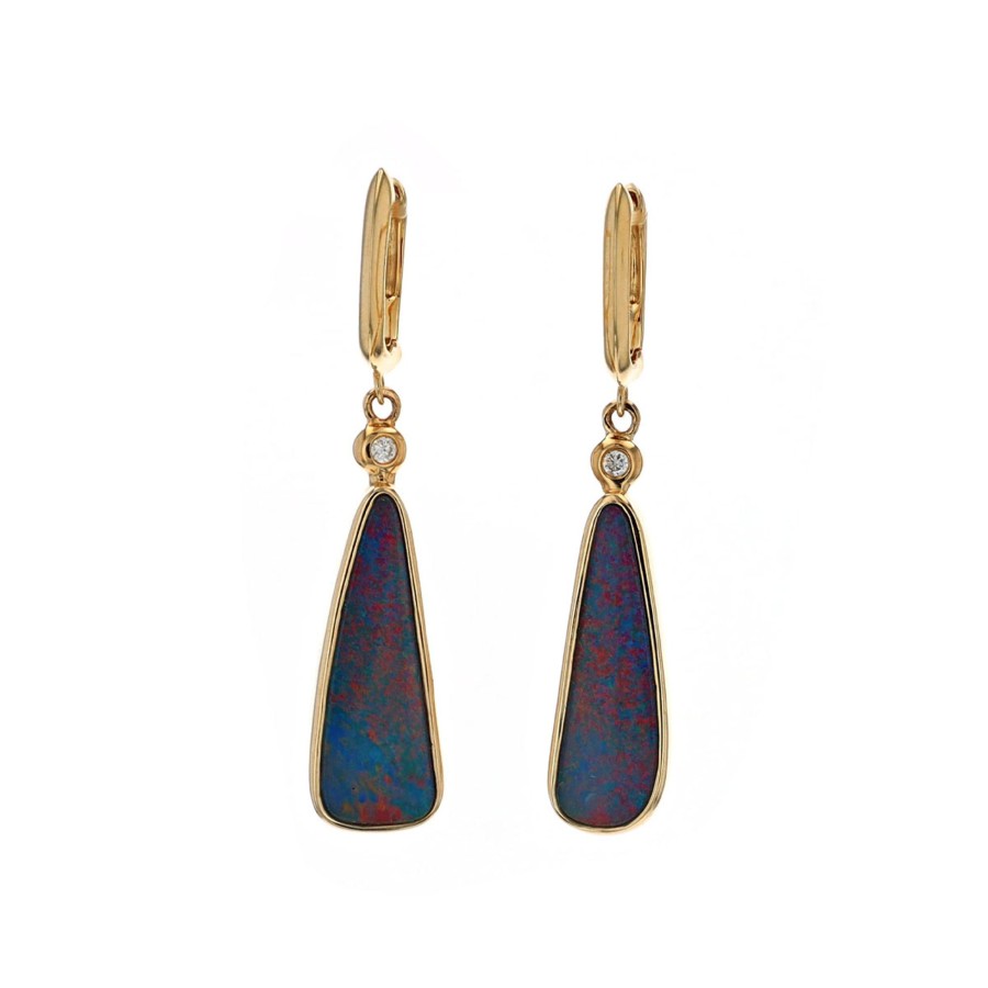 Jewelry Josephs Jewelers Home | 14K Yellow Gold Australian Opal Doublet And Diamond Earrings - Josephs Jewelers Multi