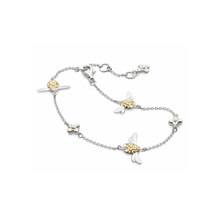 Jewelry Josephs Jewelers Home | Two-Tone Sterling Silver Bee And Flower Bracelet