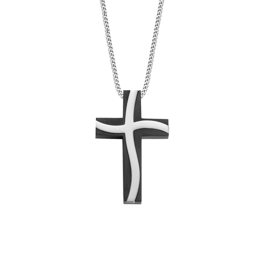 Jewelry Josephs Jewelers Home | Stainless Steel And Black Croww Pendant With Chain