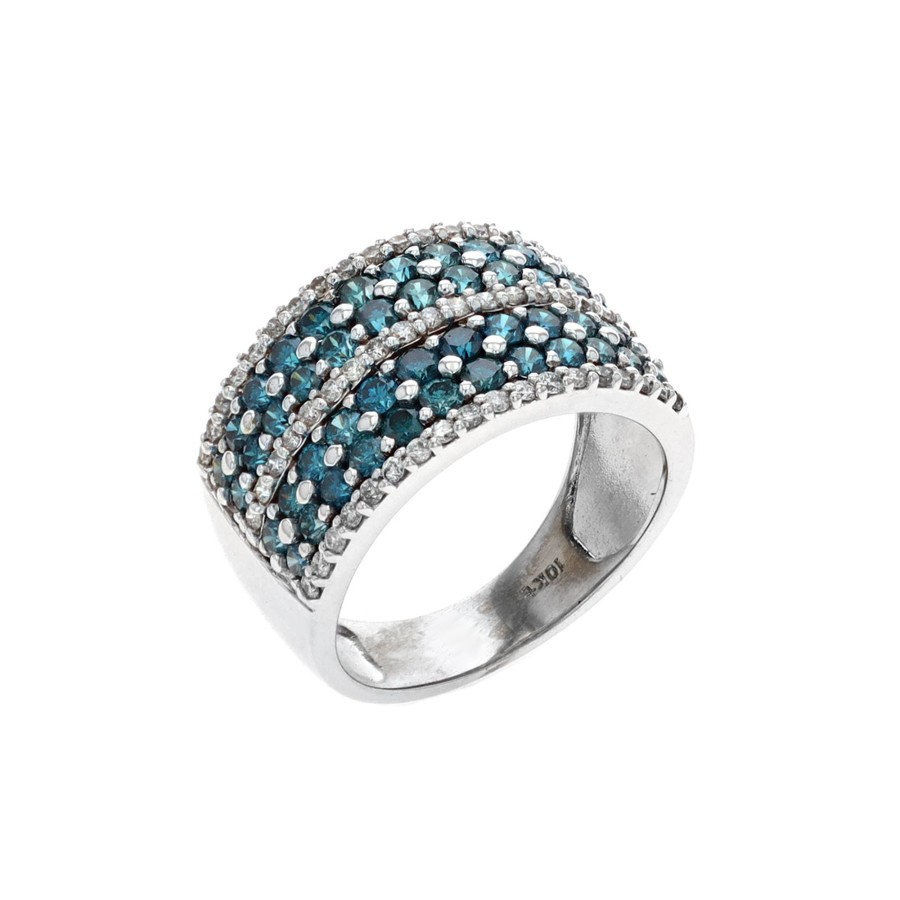 Jewelry Josephs Jewelers Home | Estate 10K White Gold And White Diamond Band Blue