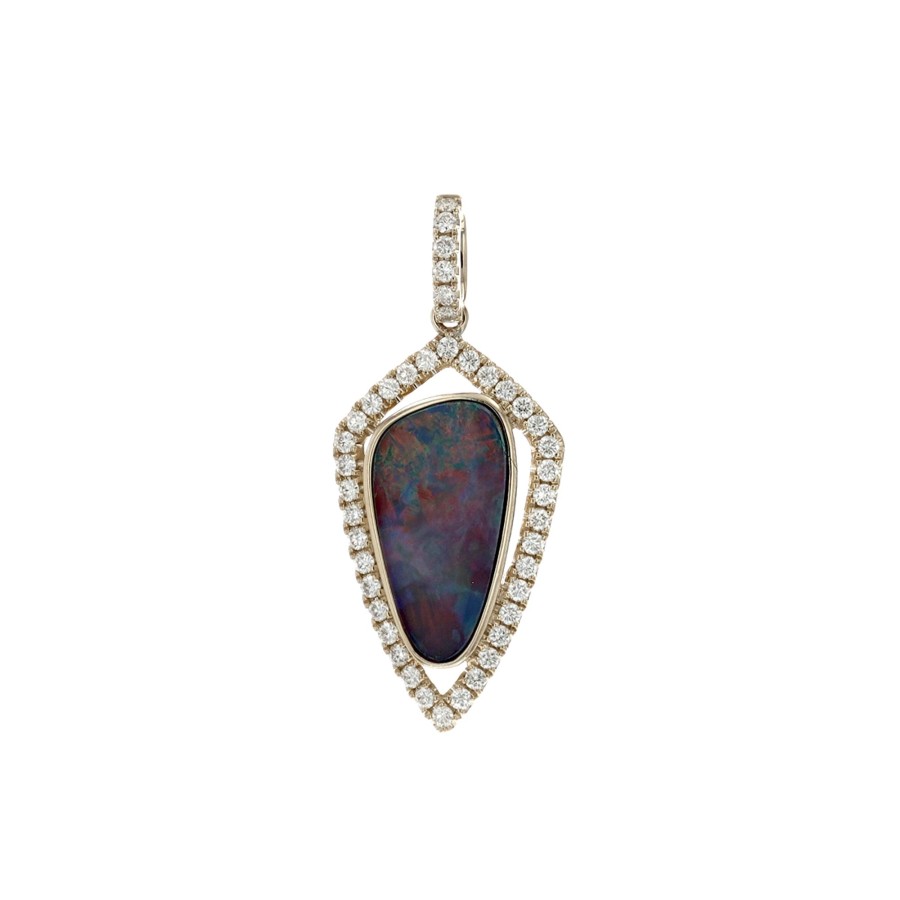 Jewelry Josephs Jewelers Home | 14K Yellow Gold Opal Doublet And Diamond Pendant - Josephs Jewelers Multi