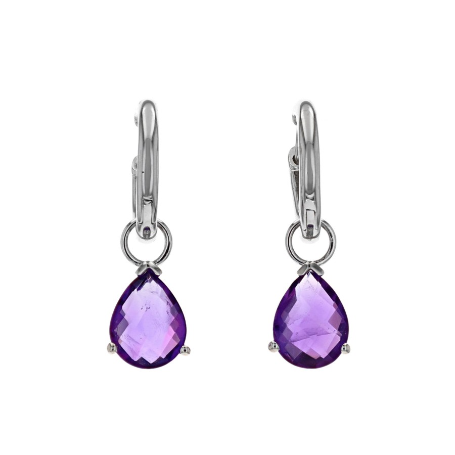 Jewelry Josephs Jewelers Home | Sterling Silver Amethyst Hoop Dangle Earrings Purple