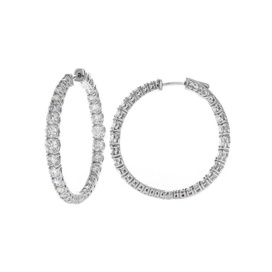 Jewelry Josephs Jewelers Home | 14K Gold 6.17 Carat Graduating Diamond Hoop Earrings - Josephs Jewelers White