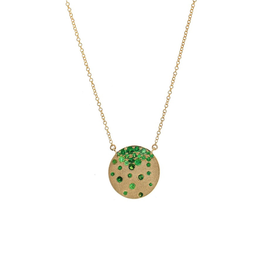 Jewelry Josephs Jewelers Home | 14K Yellow Gold Tsavorite Satin Finish Circle Necklace - Josephs Jewelers Green