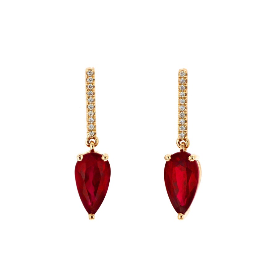 Jewelry Josephs Jewelers Home | 14K Yellow Gold Pear Ruby And Diamond Earrings - Josephs Jewelers Red