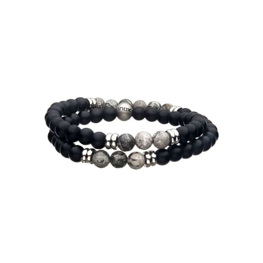 Jewelry Josephs Jewelers Home | Stainless Steel Jasper And Onyx Double Bracelet Black