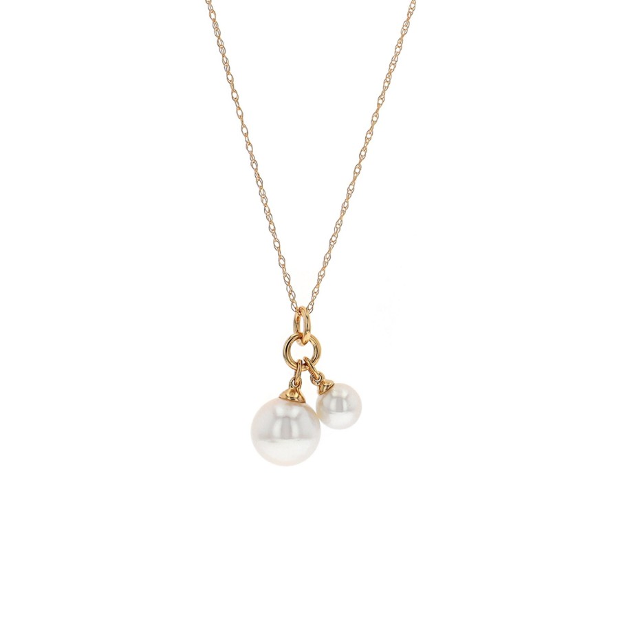 Jewelry Josephs Jewelers Home | 14K Yellow Gold Double Dangle Freshwater Pearl Pendant With Chain - Josephs Jewelers White