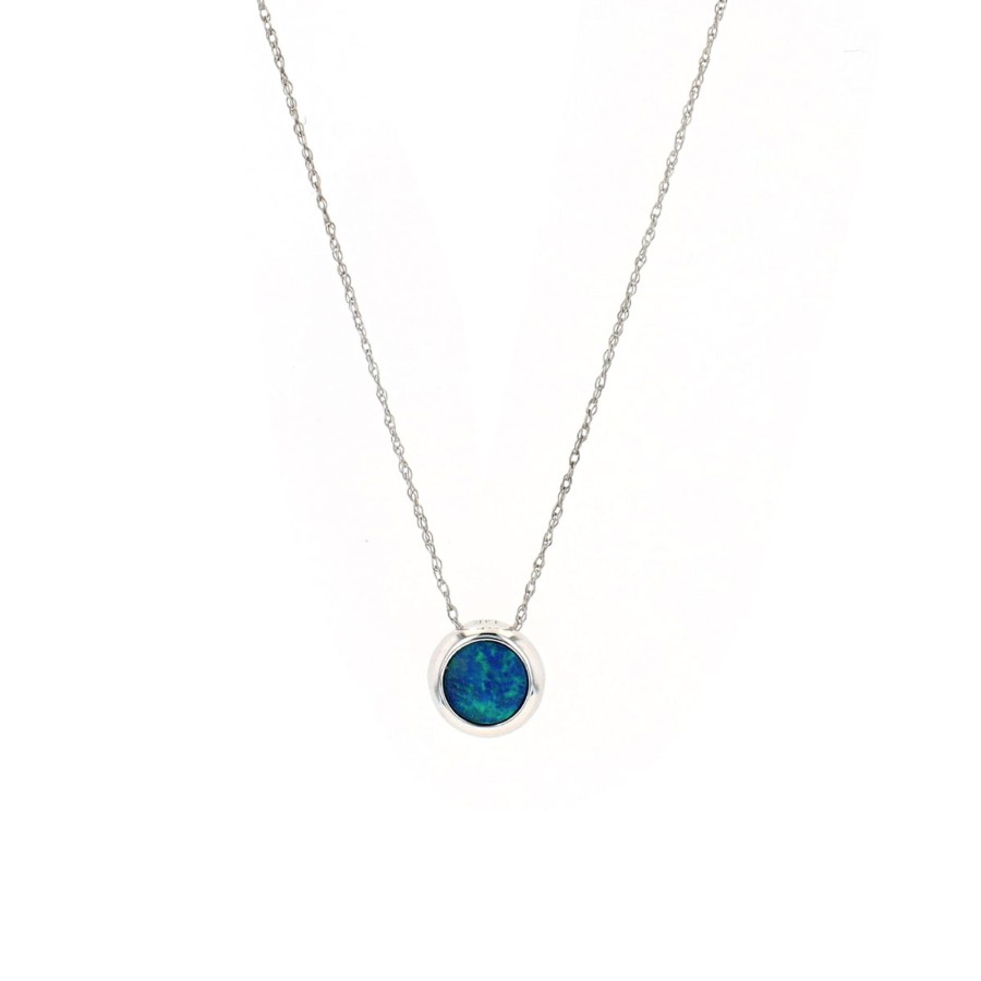 Jewelry Josephs Jewelers Home | 14K White Gold Round Opal Doublet Pendant With Chain - Josephs Jewelers Blue