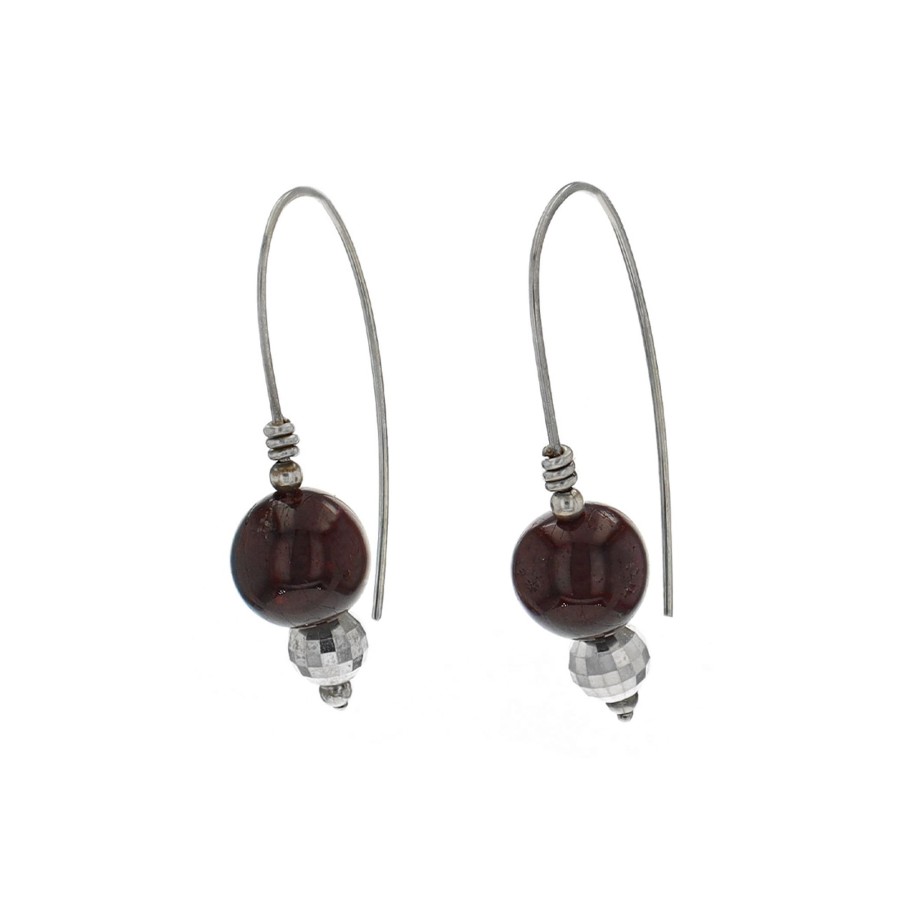 Jewelry Josephs Jewelers Home | Sterling Silver Garnet Bead Earrings Red