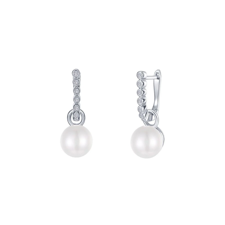 Jewelry Josephs Jewelers Home | Sterling Silver Cubic Zirconia And Pearl Earrings - Josephs Jewelers White