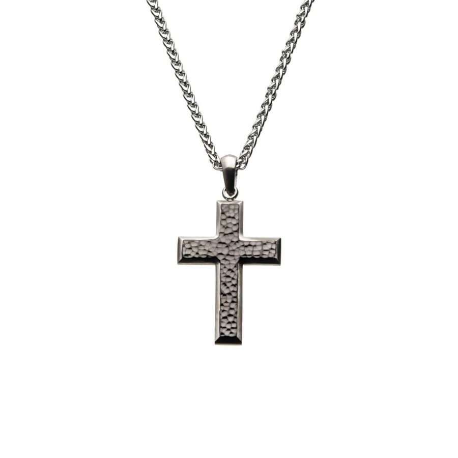 Jewelry Josephs Jewelers Home | Stainless Steel Hammered Cross Pendant And Chain