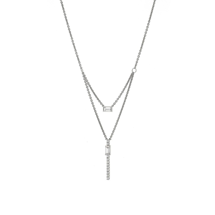 Jewelry Josephs Jewelers Home | 18K Gold Diamond Bar Necklace - Josephs Jewelers White