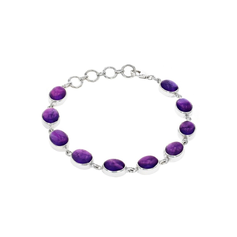 Jewelry Josephs Jewelers Home | Sterling Silver Cabochon Amethyst Bracelet - Josephs Jewelers Purple