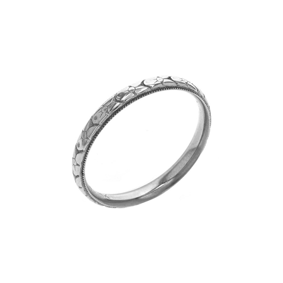 Jewelry Josephs Jewelers Home | Estate 18K White Gold Art Deco Engraved Band - Josephs Jewelers