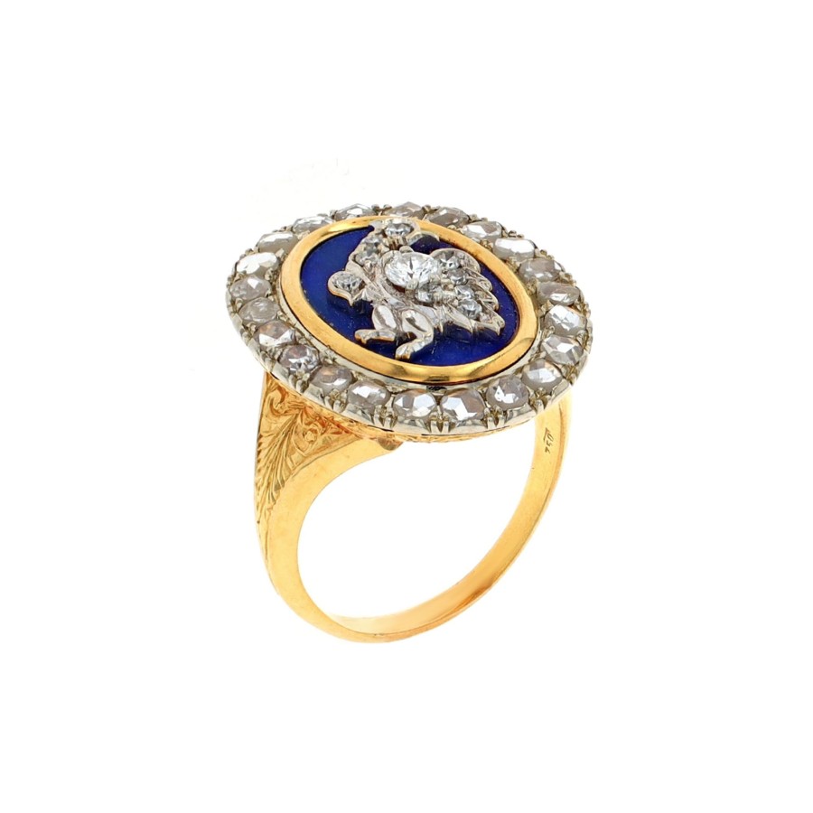 Jewelry Josephs Jewelers Home | Estate 18K Two-Tone Lapis And Diamond Turkey Ring Blue