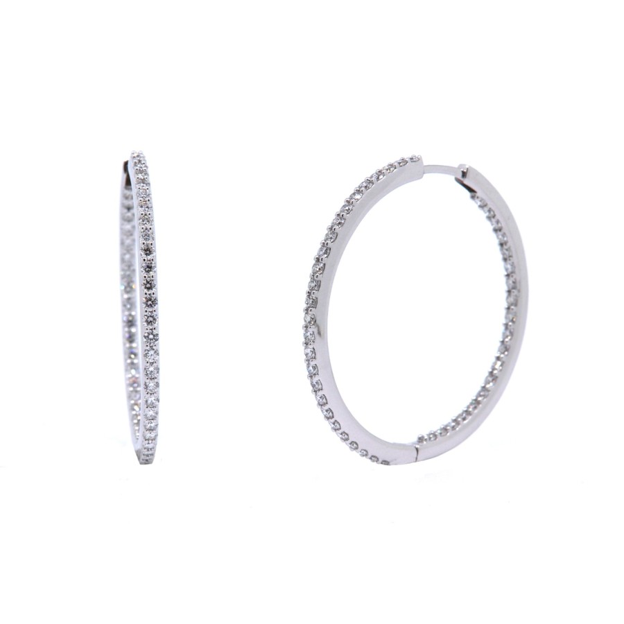 Jewelry Josephs Jewelers Home | 14K Gold Diamond Hoop Earrings White