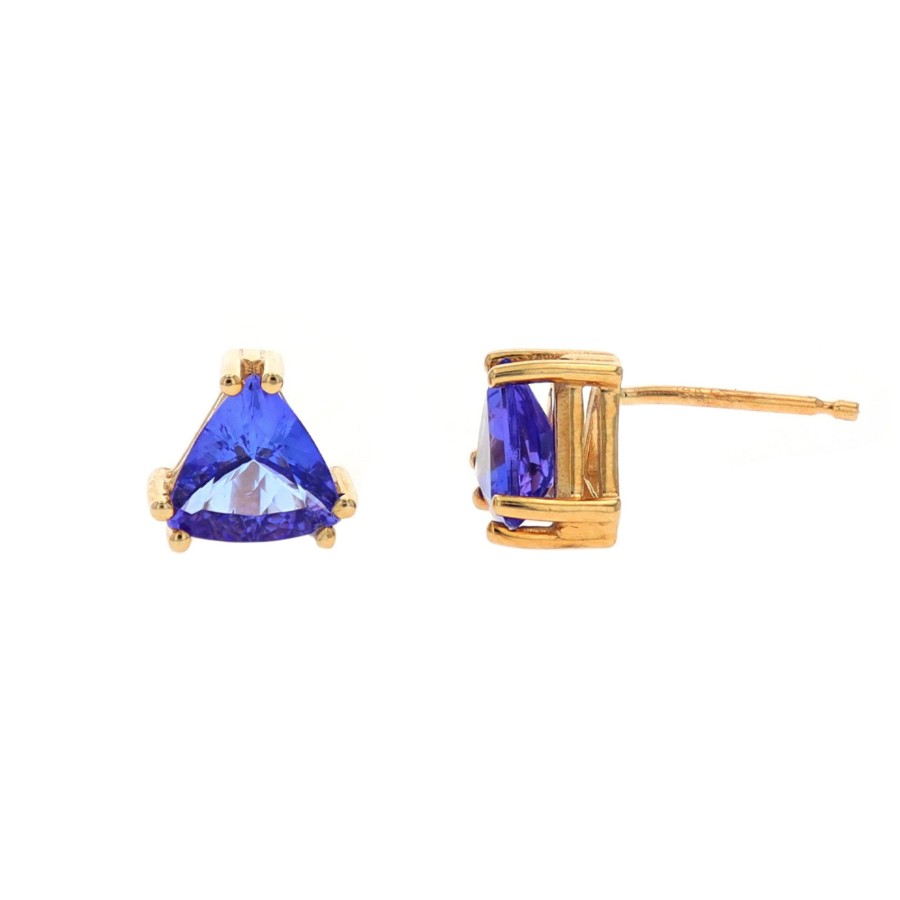 Jewelry Josephs Jewelers Home | 14K Yellow Gold Trilliant Tanzanite Stud Earrings Purple