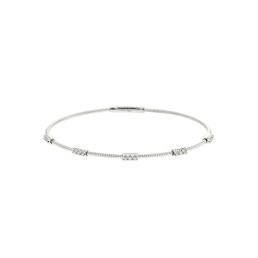 Jewelry Josephs Jewelers Home | 14K Gold Diamond Station Bangle Bracelet - Josephs Jewelers White