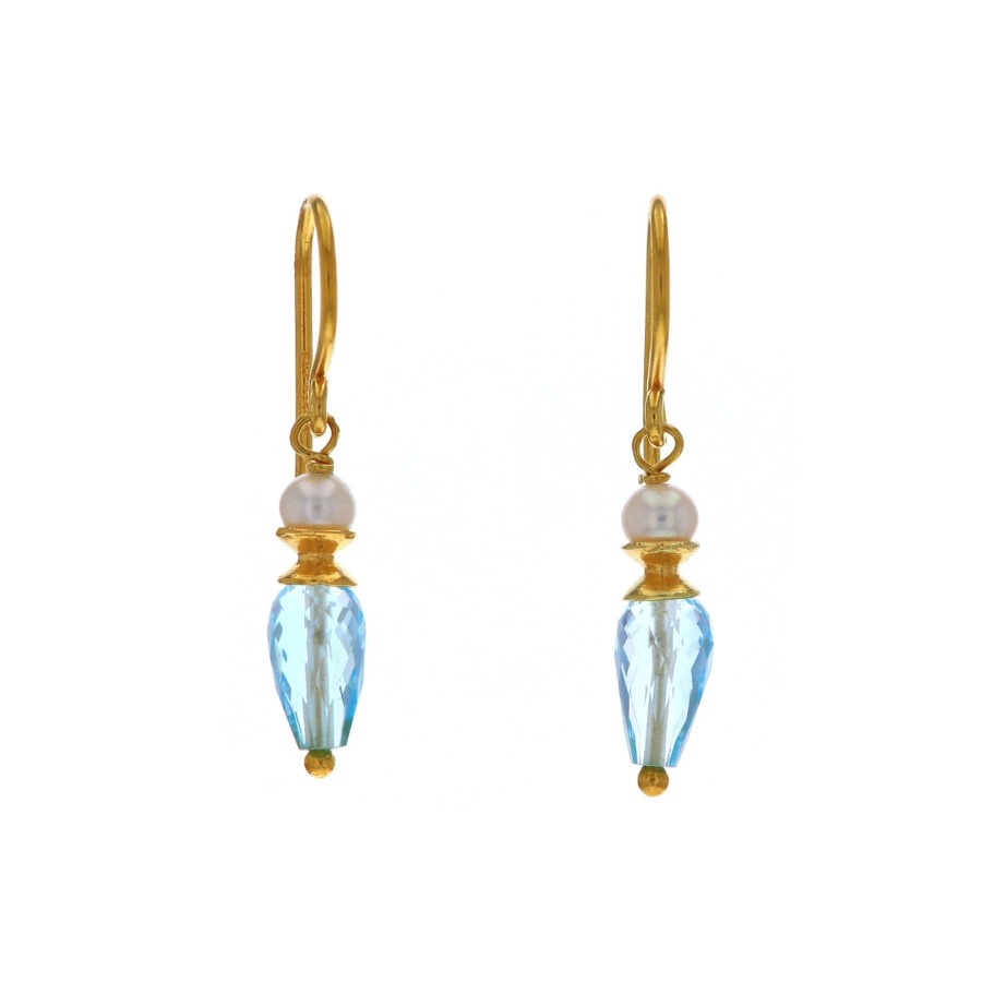 Jewelry Josephs Jewelers Home | Gold Plated Sterling Silver Treated Pearl And Blue Topaz Earrings Multi