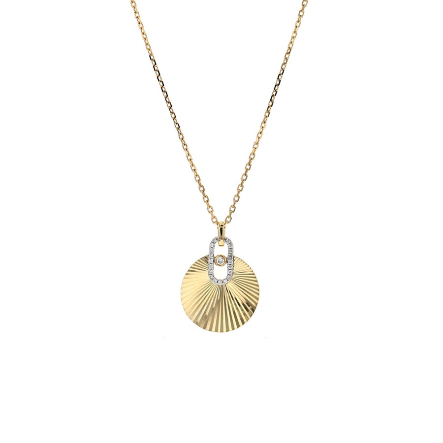 Jewelry Josephs Jewelers Home | 14K Yellow Gold Diamond Pleated Disc Pendant With Chain - Josephs Jewelers