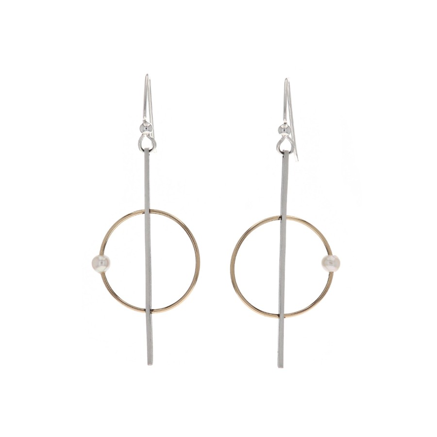 Jewelry Josephs Jewelers Home | Two-Tone Bar And Circle Pearl Dangle Earrings White