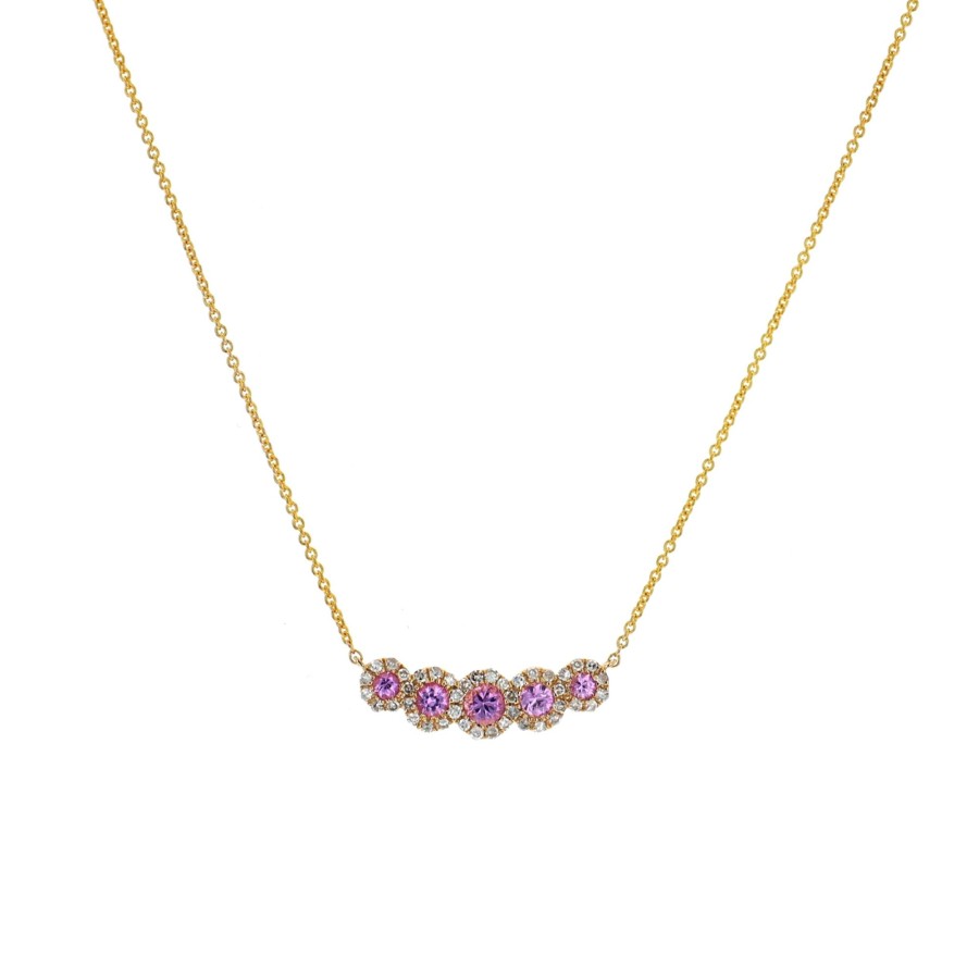 Jewelry Josephs Jewelers Home | 14K Yellow Gold Sapphire And Diamond Necklace - Josephs Jewelers Pink