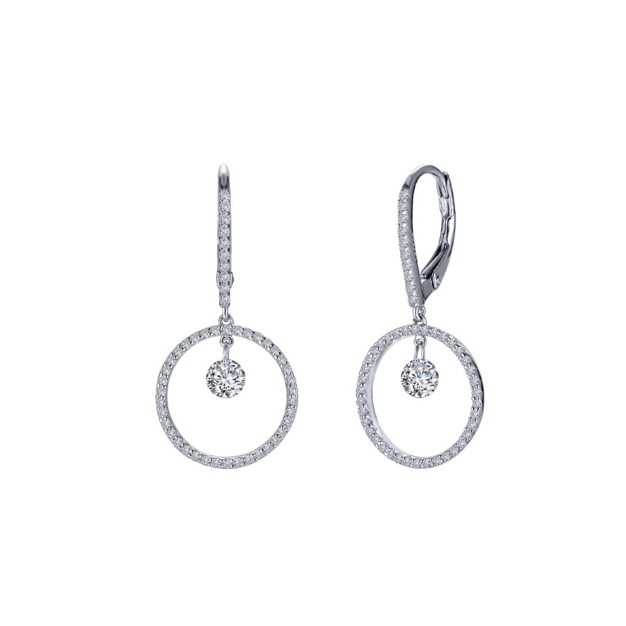 Jewelry Josephs Jewelers Home | Sterling Silver And Platinum Washed Circle Cubic Zirconia Earrings White