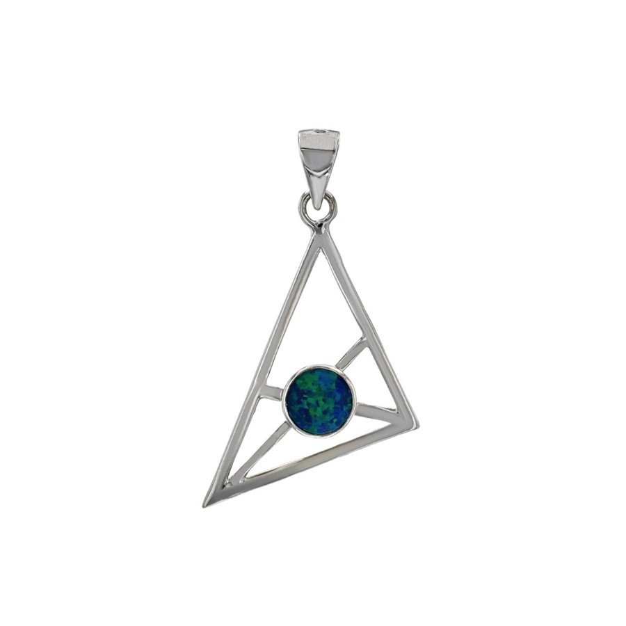 Jewelry Josephs Jewelers Home | Sterling Silver Round Created Opal Triangle Pendant - Josephs Jewelers Blue