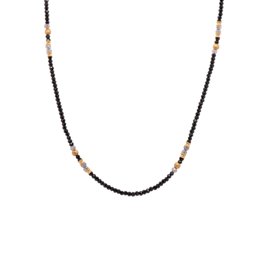 Jewelry Josephs Jewelers Home | 24K Gold Plated Sterling Silver Spinel And Labradorite Necklace Black