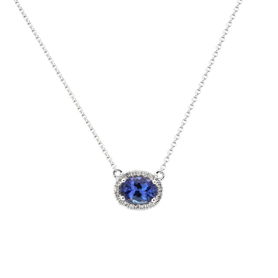 Jewelry Josephs Jewelers Home | 14K White Gold Tanzanite And Diamond Halo Necklace - Josephs Jewelers Purple