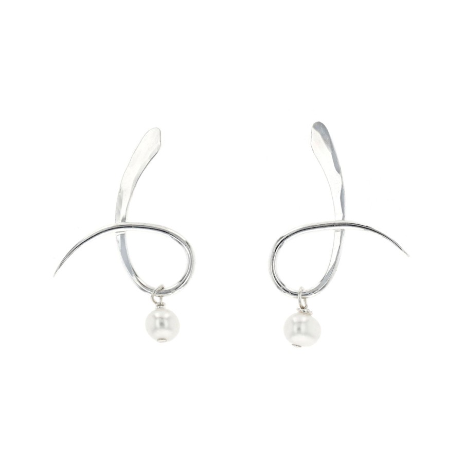 Jewelry Josephs Jewelers Home | Sterling Silver Pearl Dangle Loop Earrings White