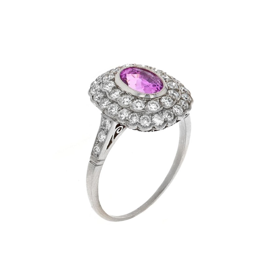 Jewelry Josephs Jewelers Home | Estate Platinum Oval Sapphire And Diamond Ring - Josephs Jewelers Pink