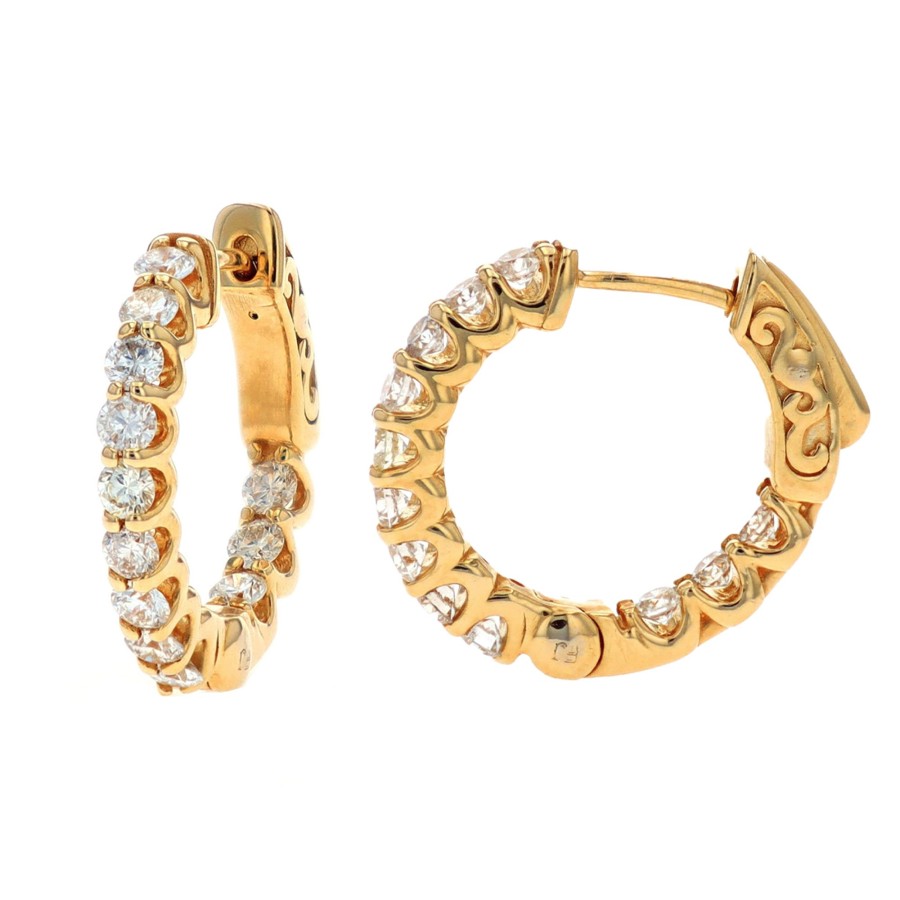 Jewelry Josephs Jewelers Home | 14K Yellow Gold Inside-Out Diamond Hoop Earrings White