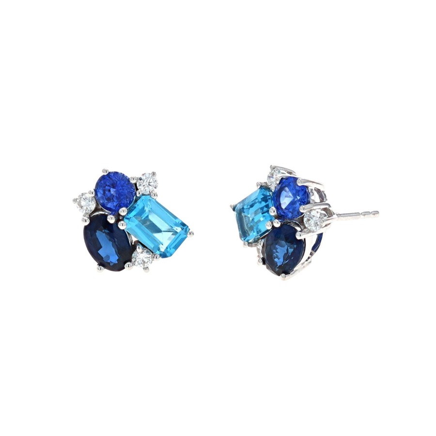 Jewelry Josephs Jewelers Home | 14K White Gold Sapphire, Topaz, And Diamond Earrings - Josephs Jewelers Blue