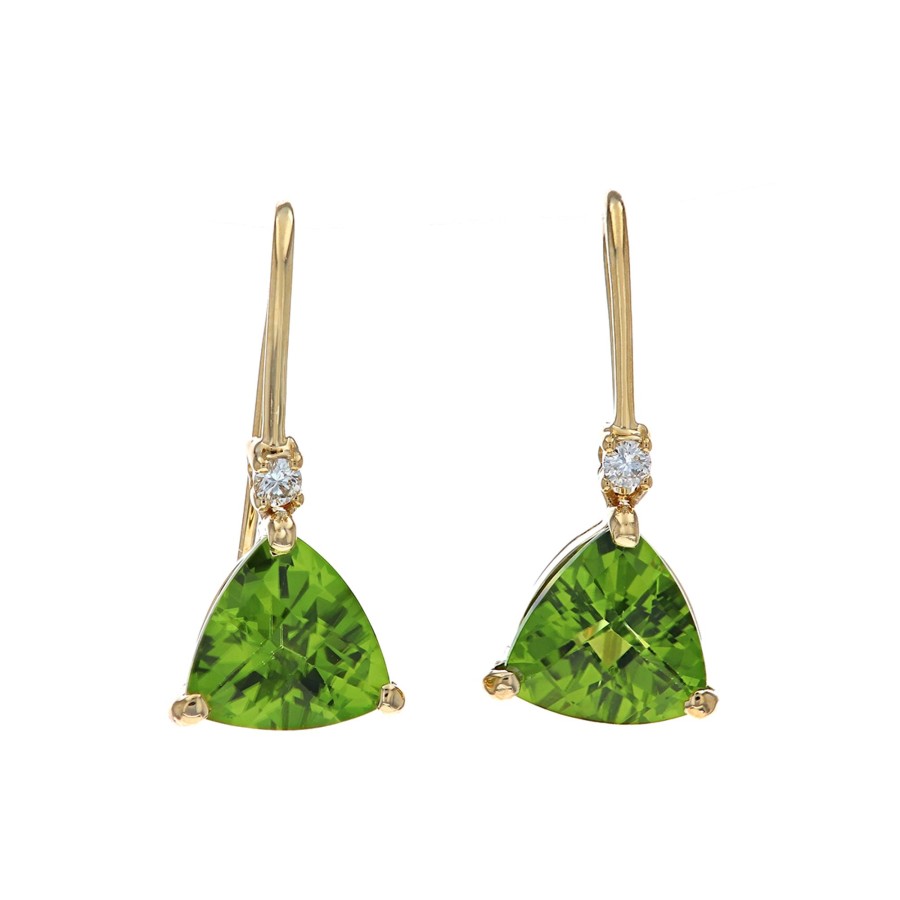 Jewelry Josephs Jewelers Home | 14K Yellow Gold Peridot And Diamond Dangle Earrings Green