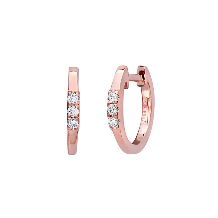 Jewelry Josephs Jewelers Home | 14K Rose Gold Diamond Trio Hoop Earrings White