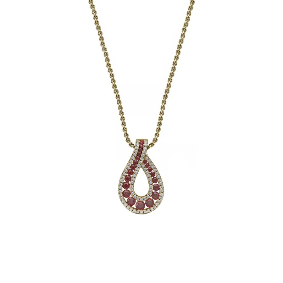 Jewelry Josephs Jewelers Home | 14K Yellow Gold Ruby And Diamond Pendant With Chain Red