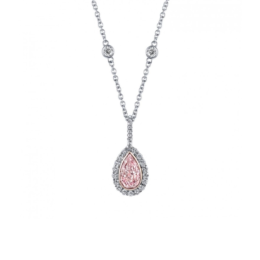 Jewelry Josephs Jewelers Home | Platinum And 18K Rose Gold 1.35 Carat Pear Diamond Station Necklace - Josephs Jewelers Pink