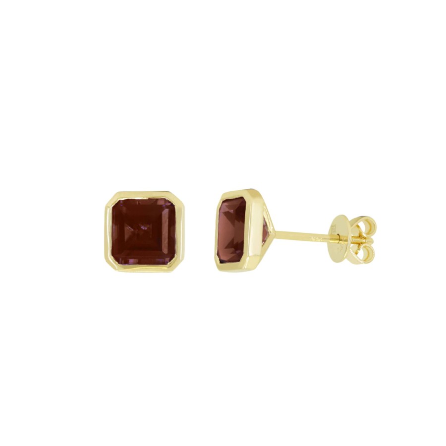 Jewelry Josephs Jewelers Home | 14K Yellow Gold Garnet Stud Earrings - Josephs Jewelers Red