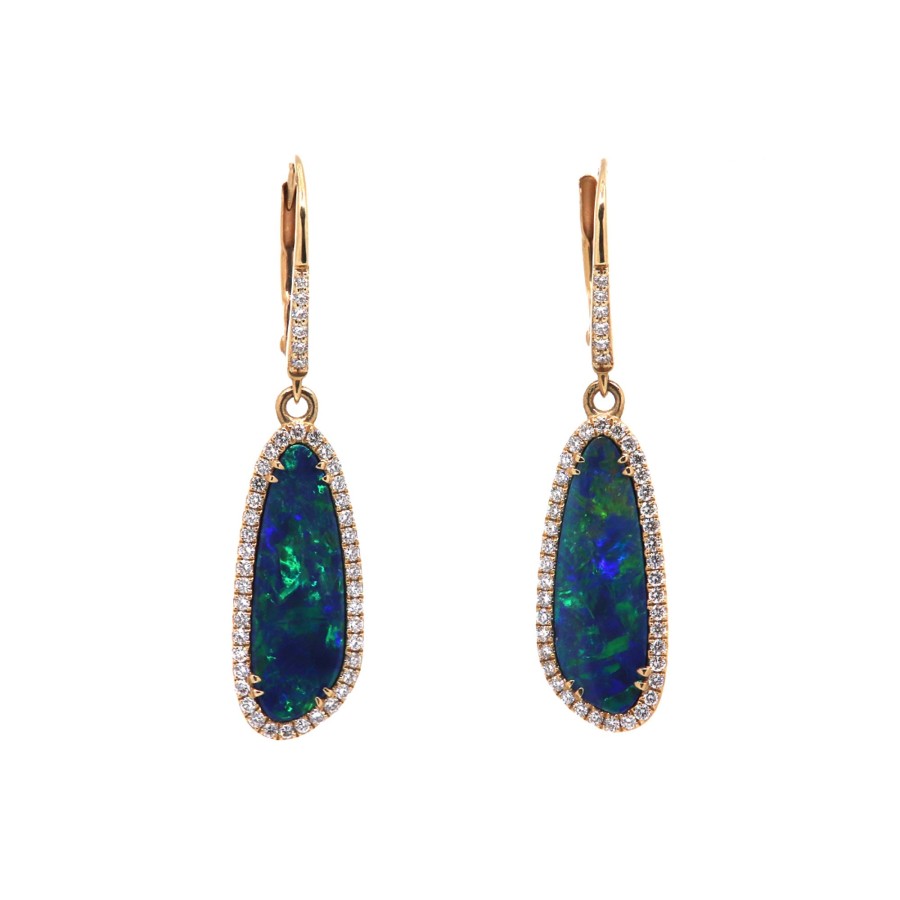 Jewelry Josephs Jewelers Home | 14K Yellow Gold Opal Doublet And Diamond Earrings Multi