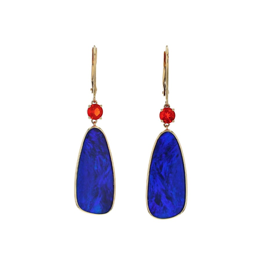 Jewelry Josephs Jewelers Home | 18K And 14K Yellow Gold Freeform & Orange Opal Earrings Multi