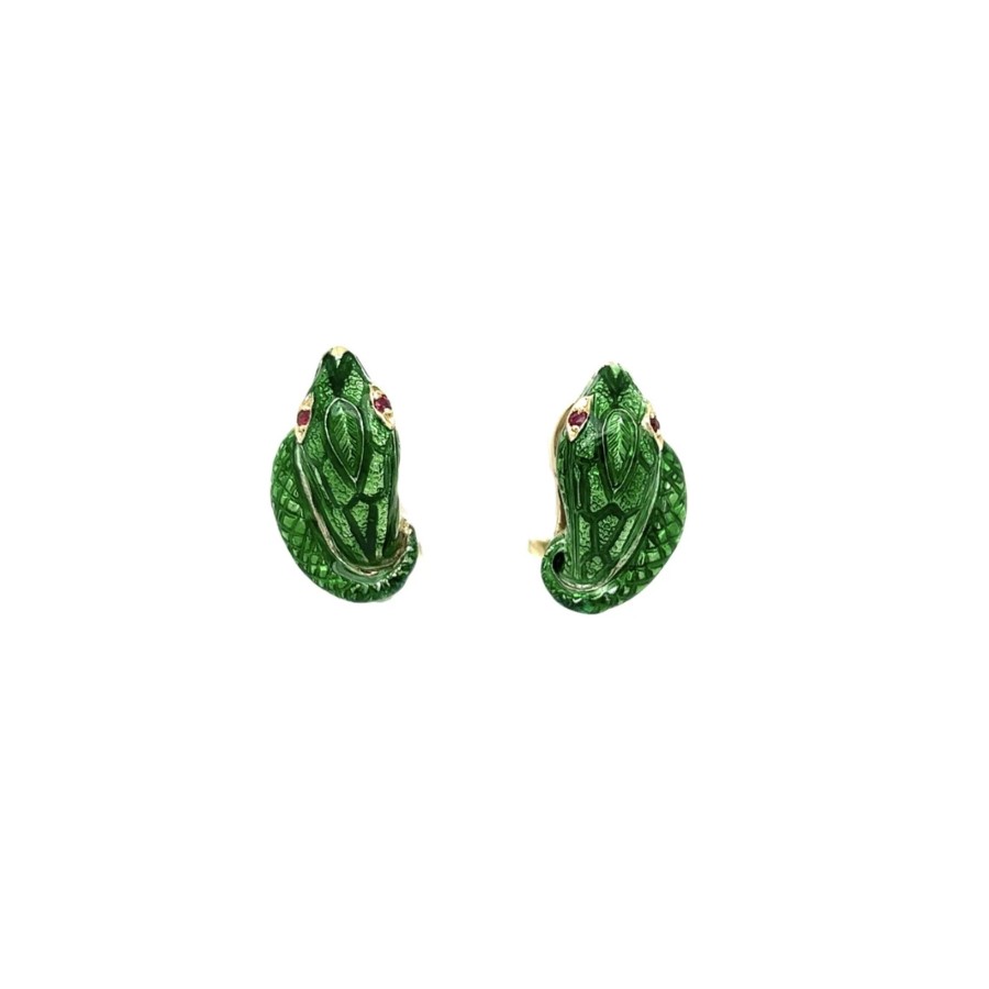 Jewelry Josephs Jewelers Home | Estate 14K Yellow Gold Serpent Earrings - Josephs Jewelers Green