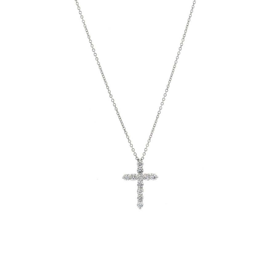 Jewelry Josephs Jewelers Home | 14K Gold Diamond Cross Pendant With Chain - Josephs Jewelers White