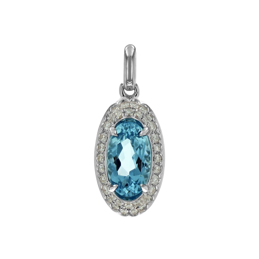 Jewelry Josephs Jewelers Home | 14K White Gold Oval Aquamarine And Diamond Pendant - Josephs Jewelers Blue