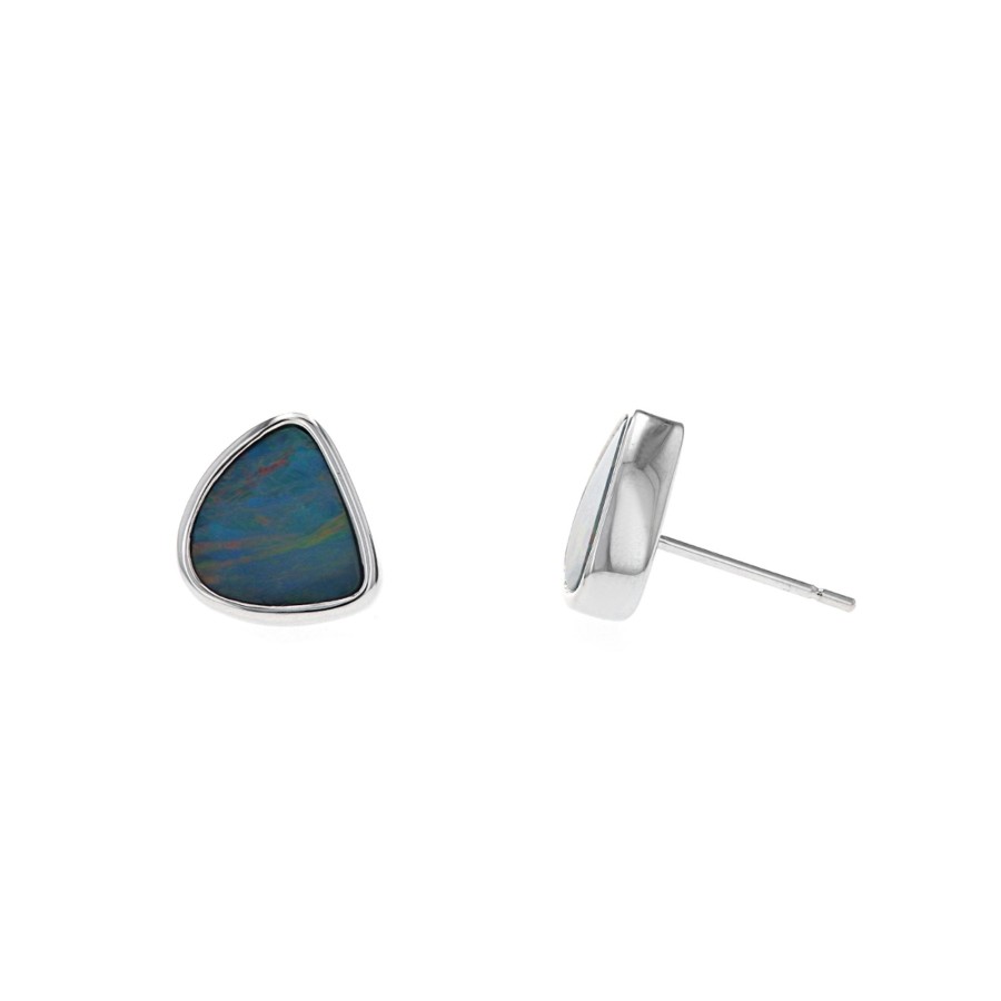 Jewelry Josephs Jewelers Home | 14K White Gold Opal Doublet Stud Earrings Multi