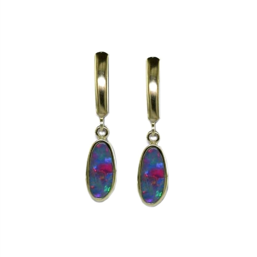 Jewelry Josephs Jewelers Home | 14K Yellow Gold Australian Opal Doublet Dangle Earrings Multi