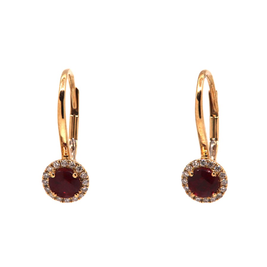 Jewelry Josephs Jewelers Home | 14K Yellow Gold Ruby And Diamond Halo Earrings Red