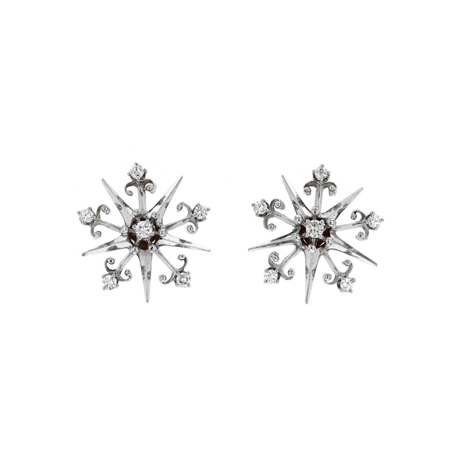 Jewelry Josephs Jewelers Home | Estate 14K Gold Diamond Star Earrings White