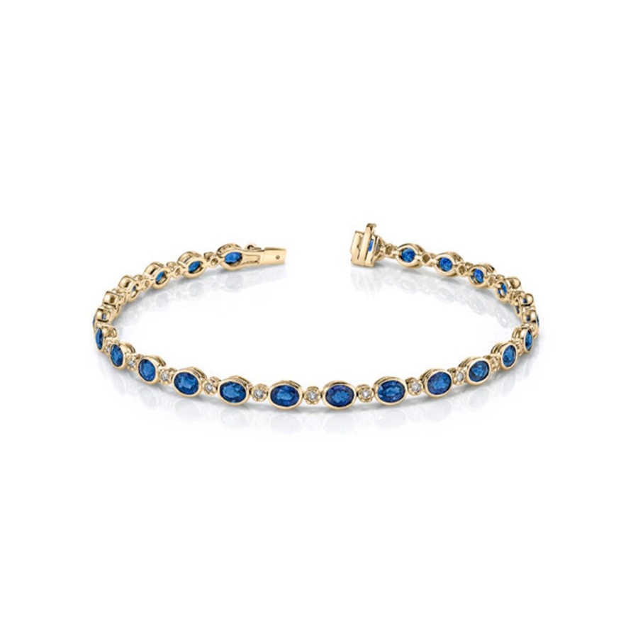 Jewelry Josephs Jewelers Home | 14K Yellow Gold Sapphire And Diamond Bracelet Blue