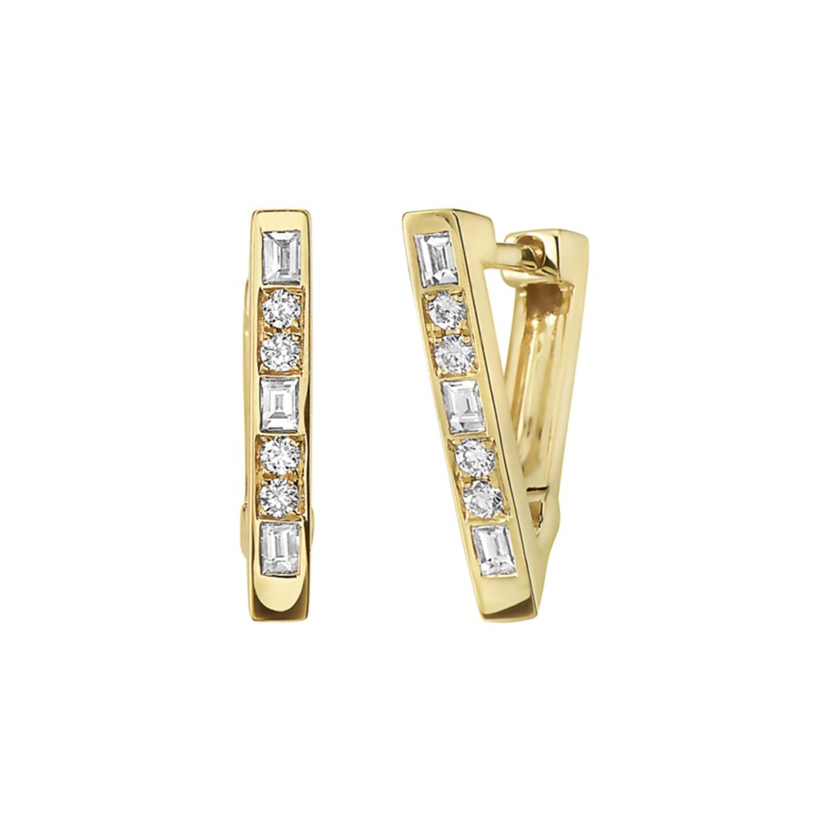 Jewelry Josephs Jewelers Home | 14K Yellow Gold Diamond "V" Hoop Earrings White